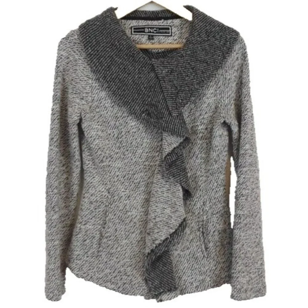 BNCI by blank Noir Womens Ruffled Jacket Small Gray Heathered Terry Casual‎